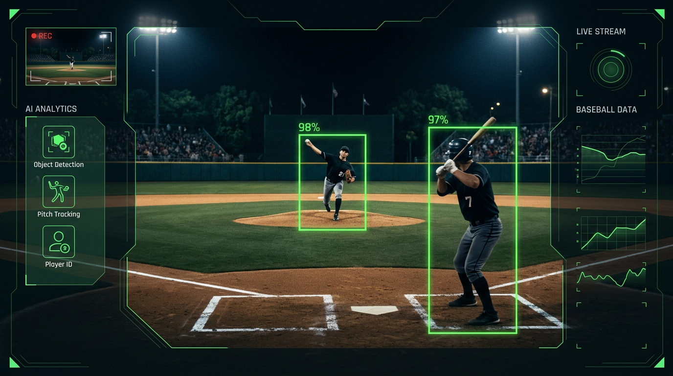 Pitch Clock AI - Computer vision object detection on baseball field with bounding boxes and confidence scores