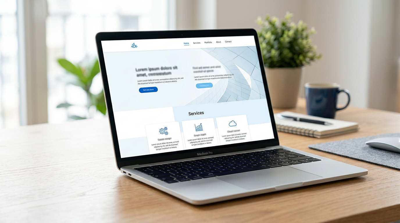 Professional business website displayed on laptop - web development portfolio